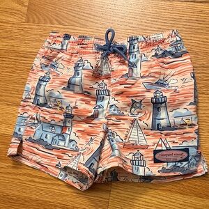 Vineyard Vines Kids' Pink and Blue Lighthouse Print Swim Shorts